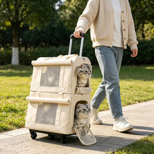 Double-Decker Rolling Pet Carrier with Detachable Trolley