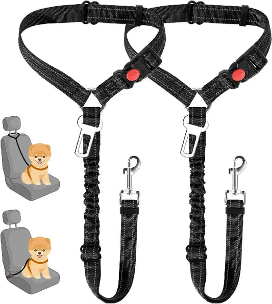 Two dog car seat belts with metal swivel clips