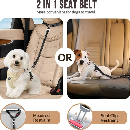 The two ways to fit it: headrest loop or seat belt clip