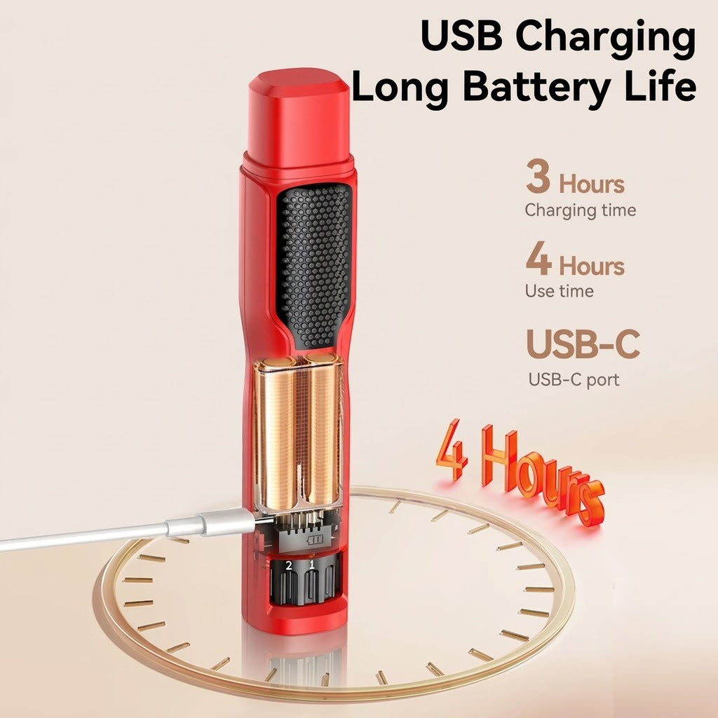 USB-C charging: about three hours to charge, four hours of use