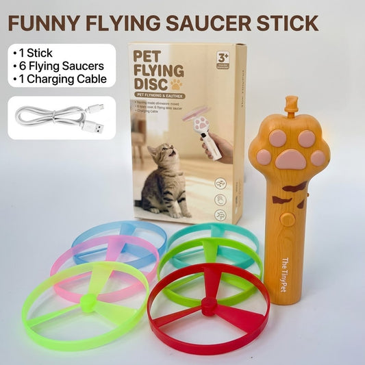 Flying Disc Cat Wand: One-Press Launcher with Six Glow Discs