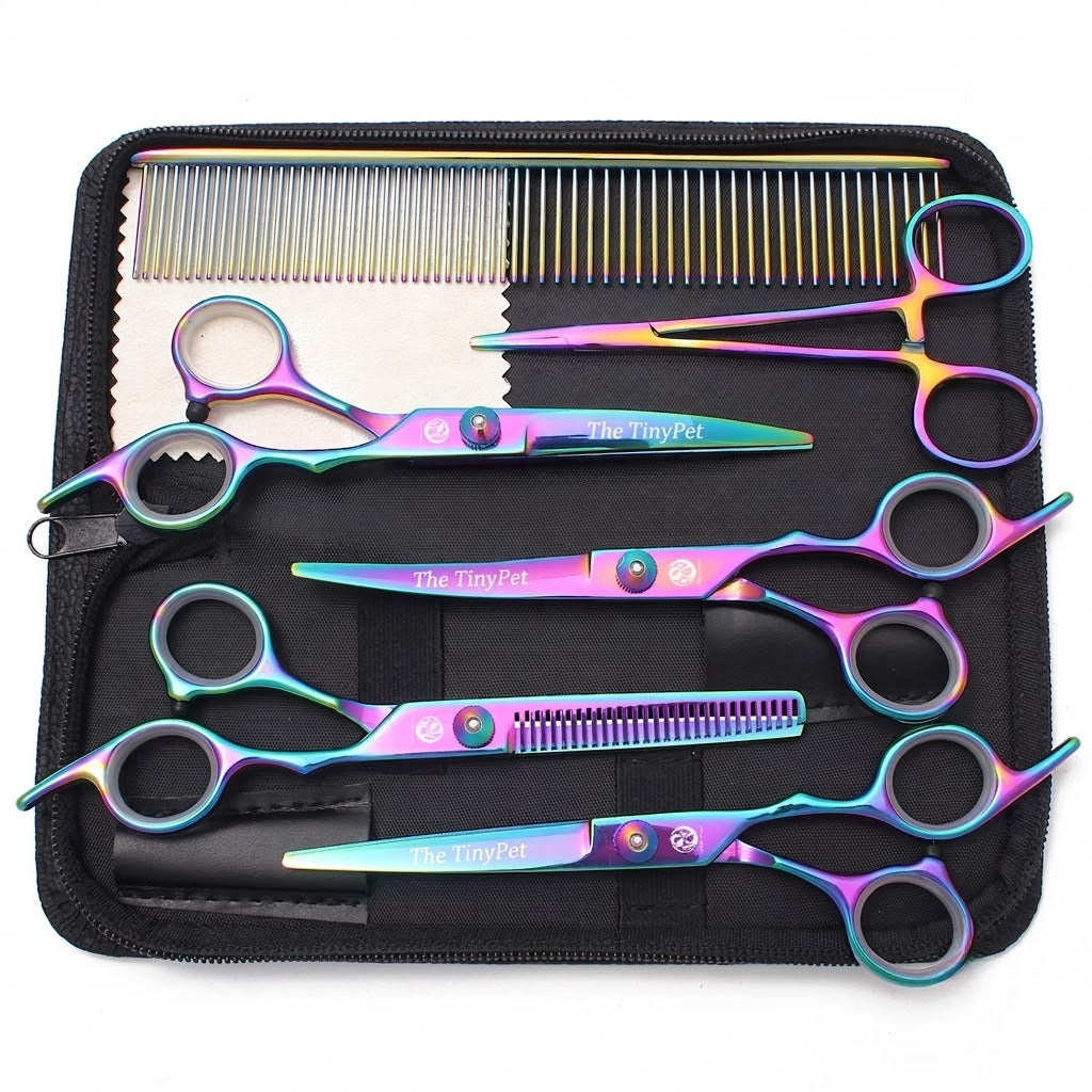 Rainbow finish set with four shears and a steel comb