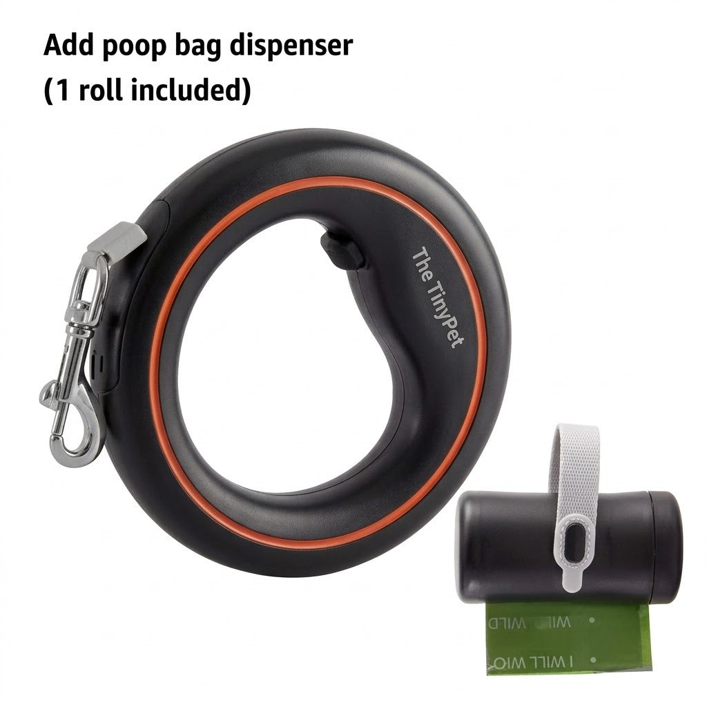 Black and orange ring leash with the matching bag dispenser attached