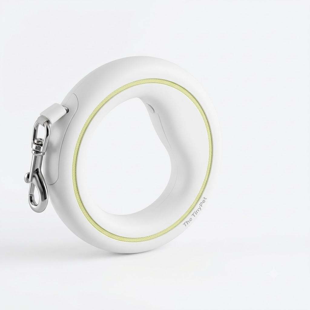 White ring leash with a green band, shown from the front