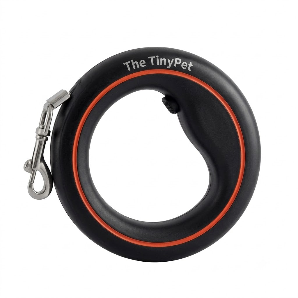 Black ring leash with an orange band, shown from the front