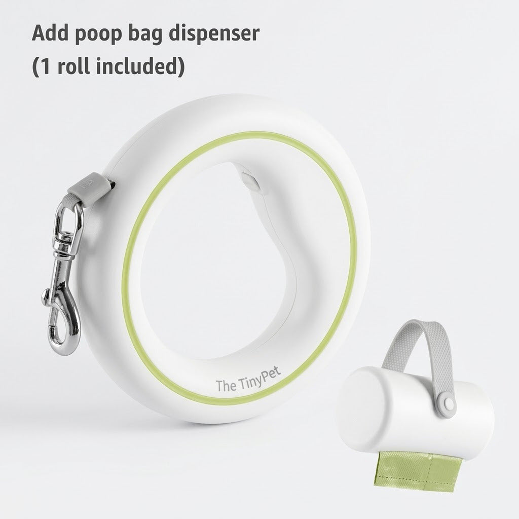 White and green ring leash with the matching bag dispenser attached