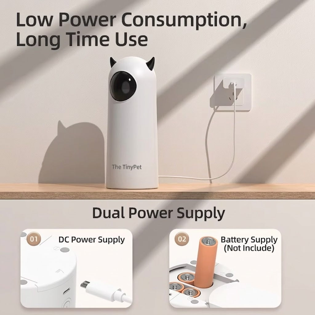 The toy running from a wall plug, with the USB and AA battery options shown