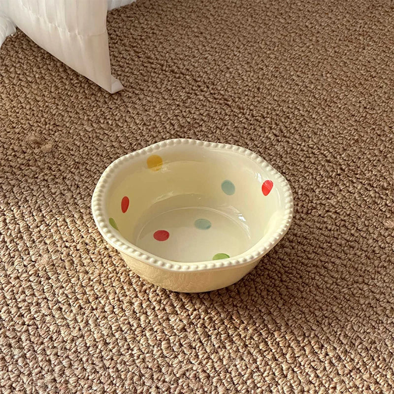 Ceramic bowl with blue and green dots