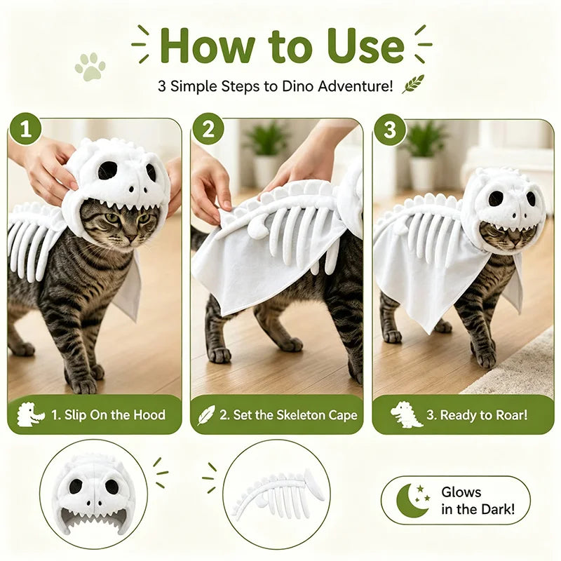 Three steps: slip on the hood, set the skeleton cape, done
