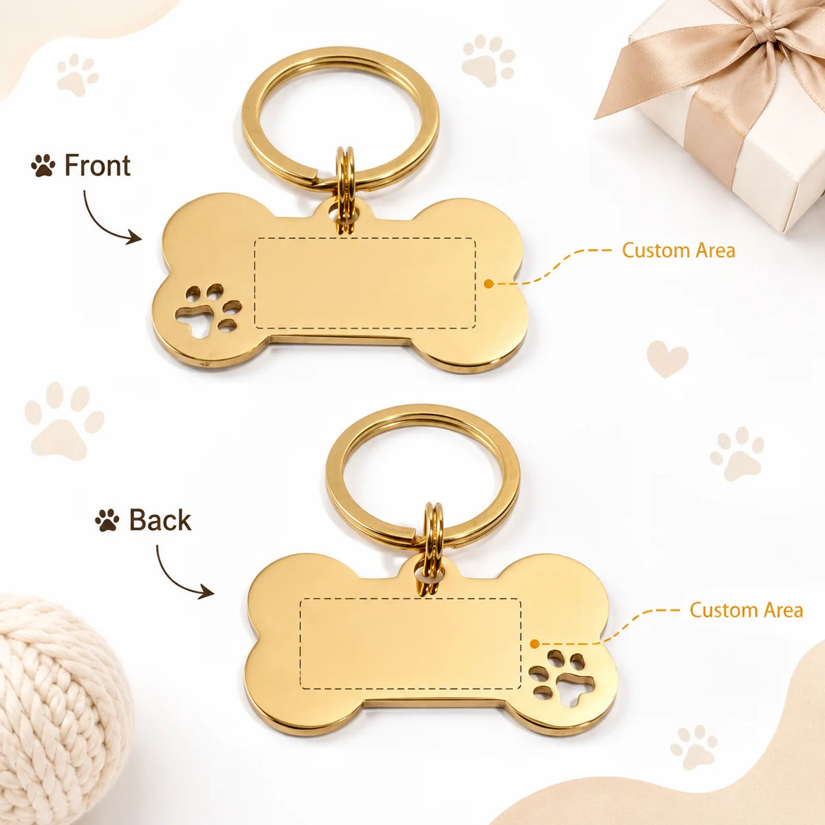 Gold bone tag shown front and back