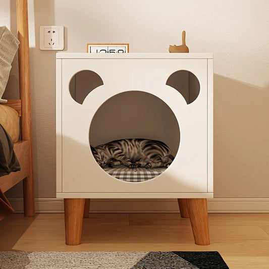 Modern Bear-Cutout Cat House & Bedside Table with Cushion (Free ship to Australia)