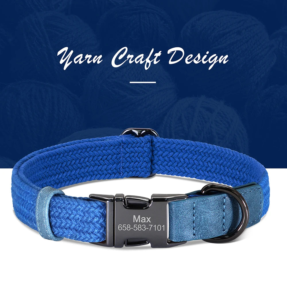 Blue collar with an engraved buckle