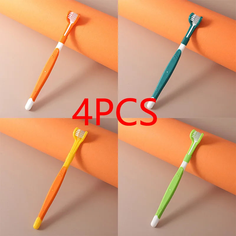 Four toothbrushes, one in each colour