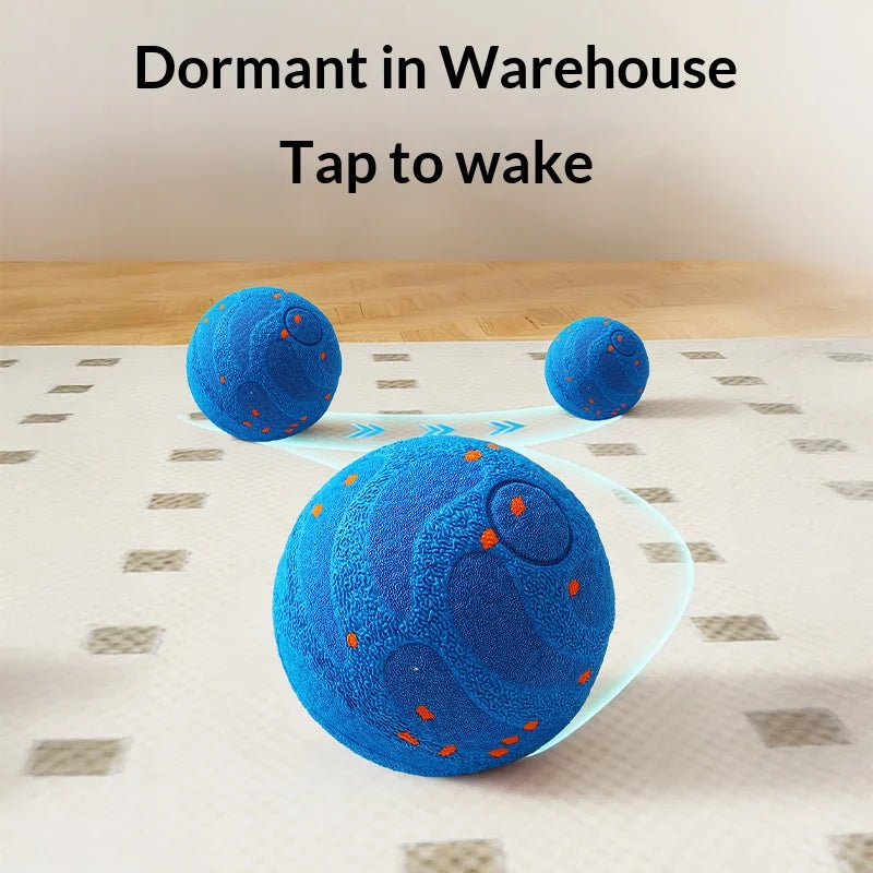 Two balls rolling across a rug after being woken with a tap