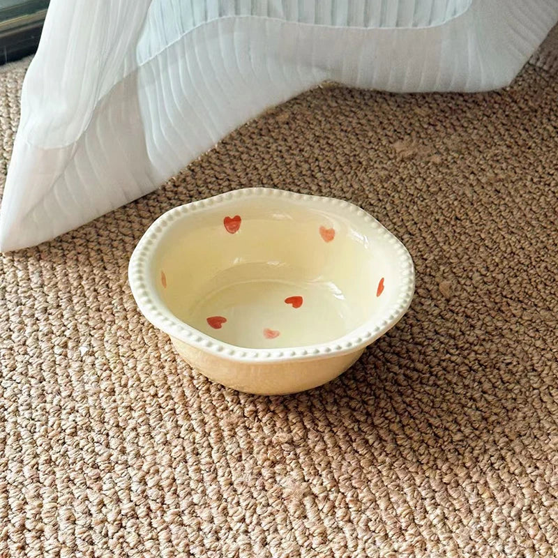 Ceramic bowl with red hearts