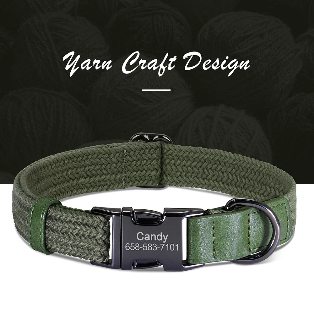 Olive collar with an engraved buckle