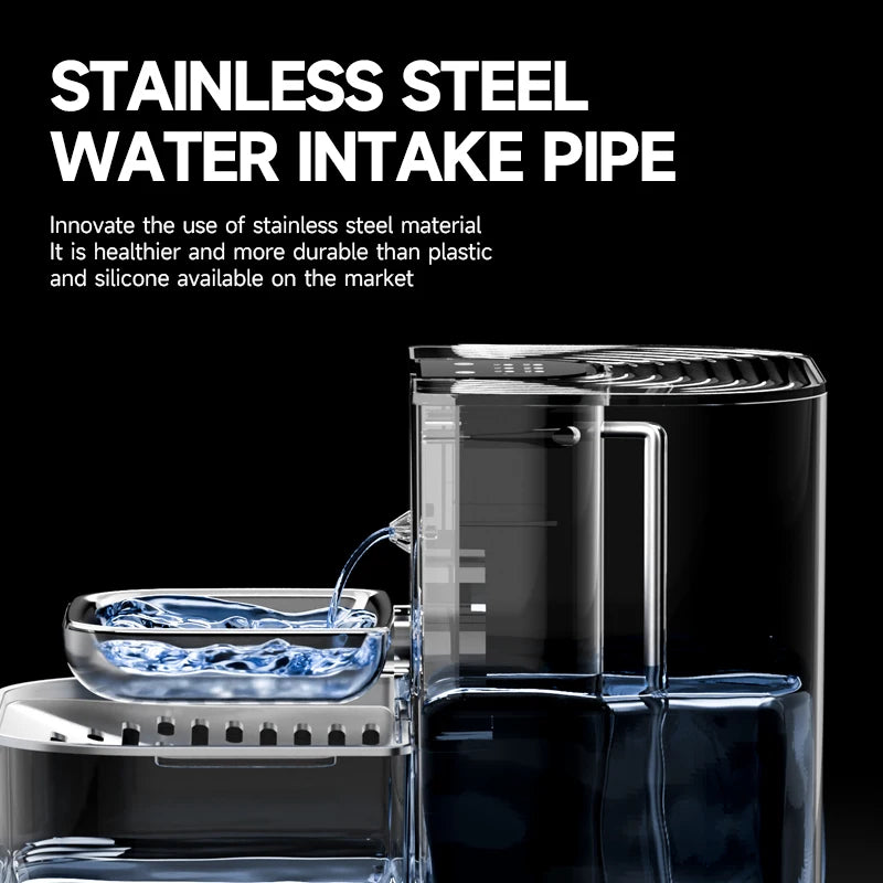 The stainless steel intake pipe that carries water to the bowl