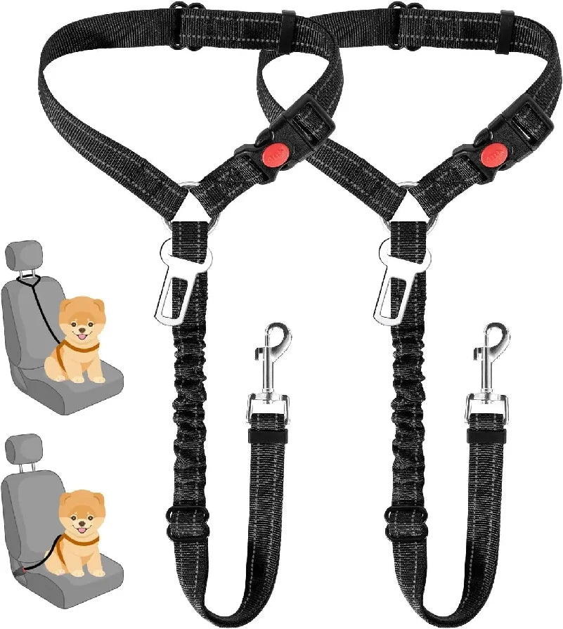 Two dog car seat belts with metal swivel clips