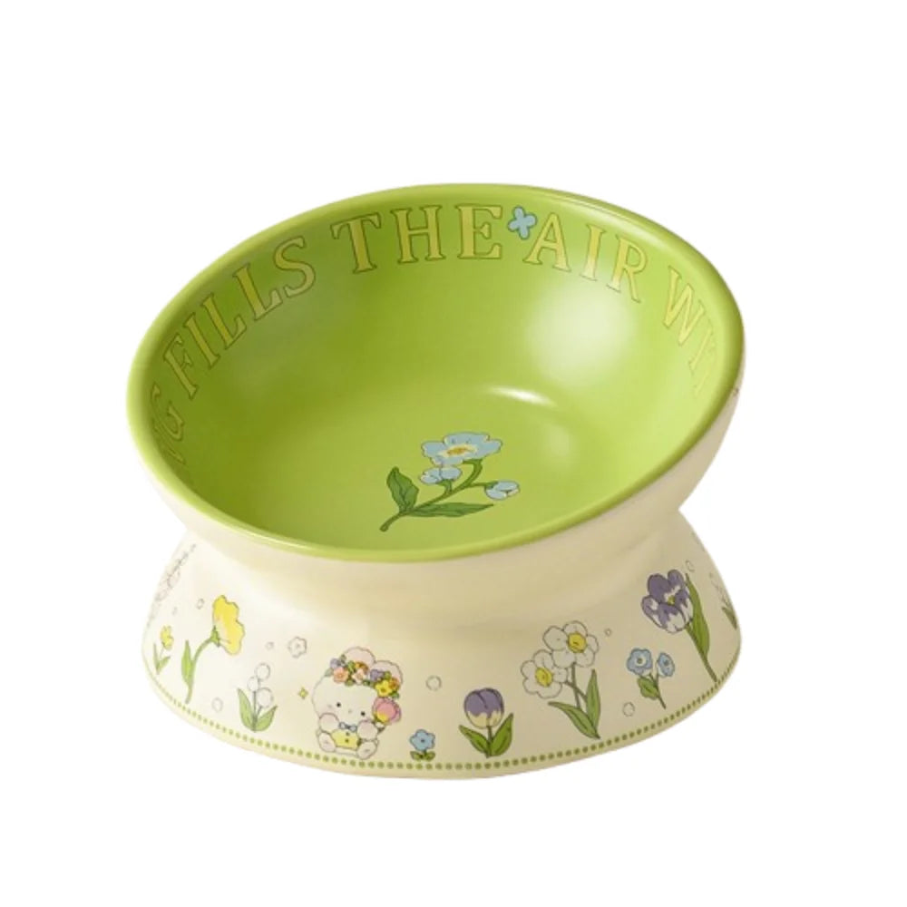 Shallow floral ceramic bowl seen from above
