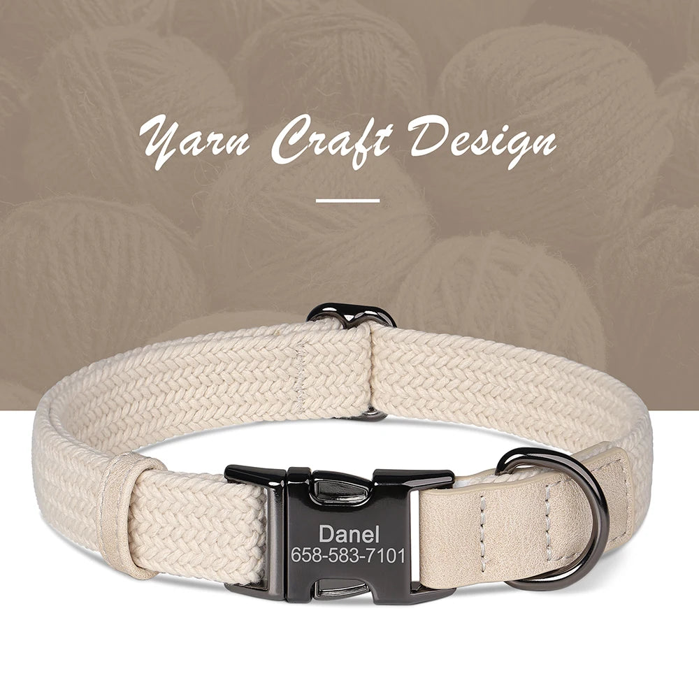 Beige collar with an engraved buckle