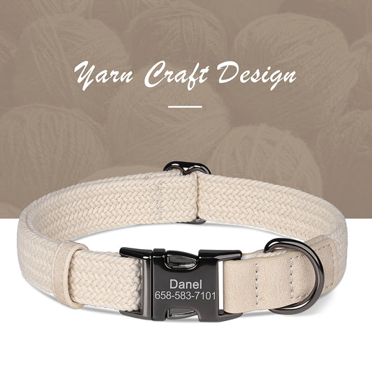 Beige collar with an engraved buckle