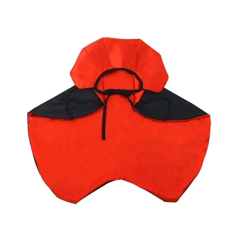 The dog vampire cape laid flat, showing the bat-wing hem