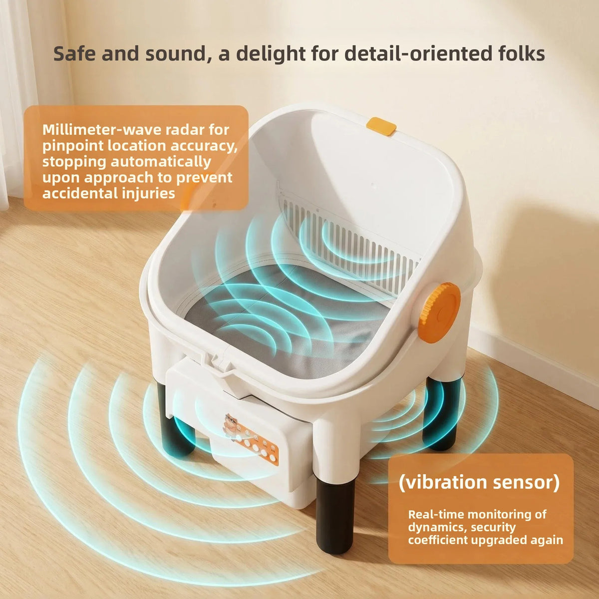 Radar and vibration sensors that pause the cleaning cycle when a cat is near