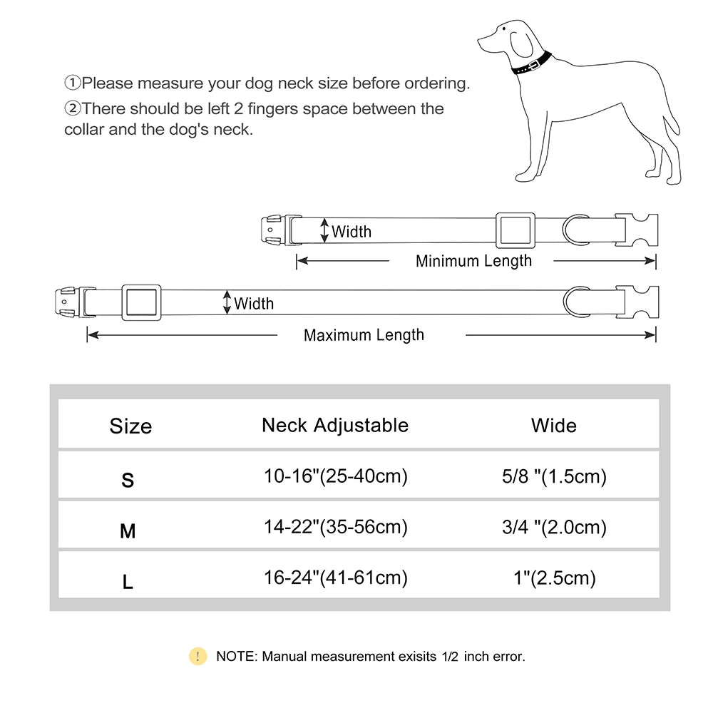Size chart: neck 25 to 40 cm for S, 35 to 56 cm for M and 41 to 61 cm for L