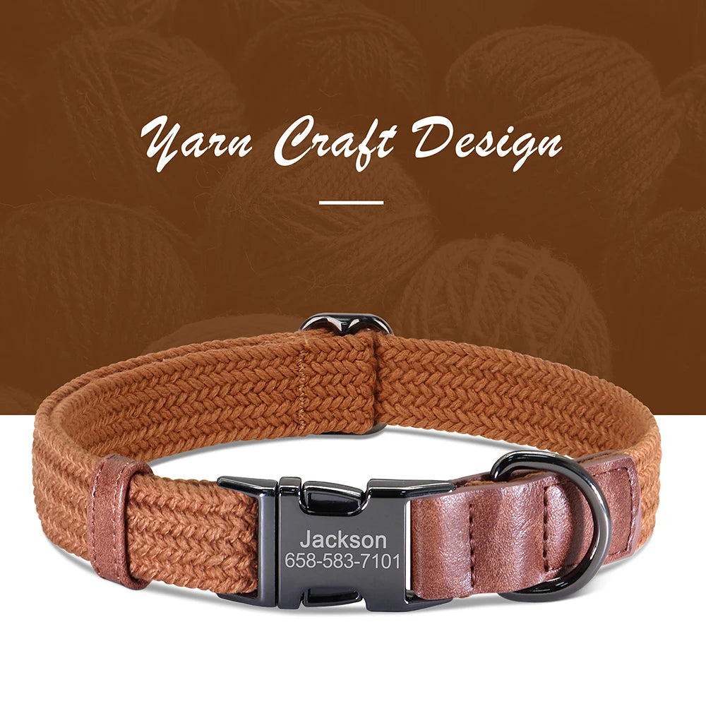 Tan collar with an engraved buckle