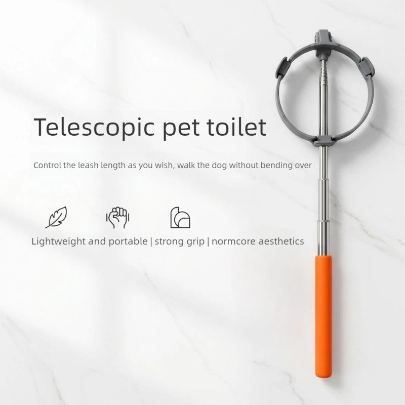 The telescopic scooper shown upright with the ring clamp at the top