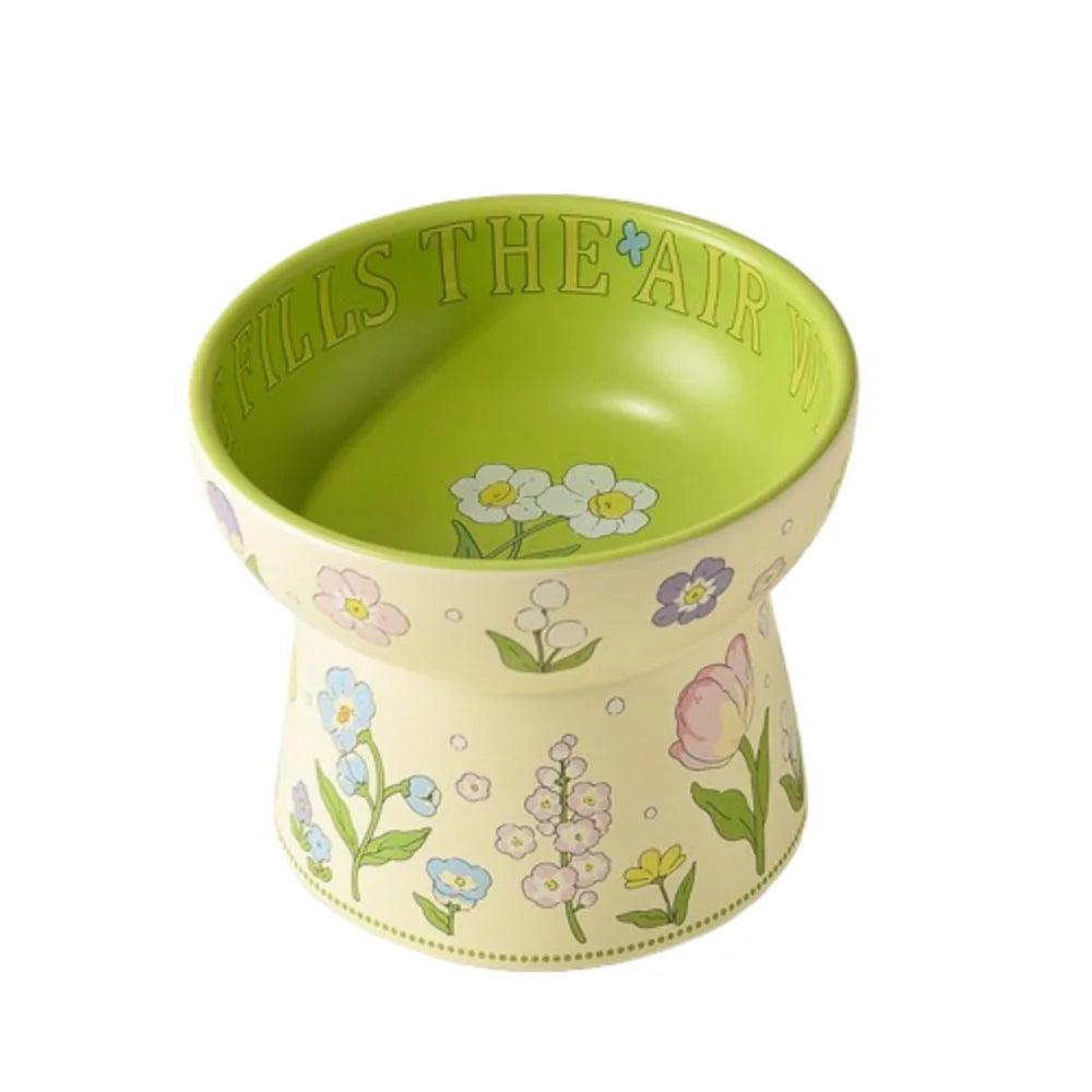 Raised floral ceramic bowl seen from the side