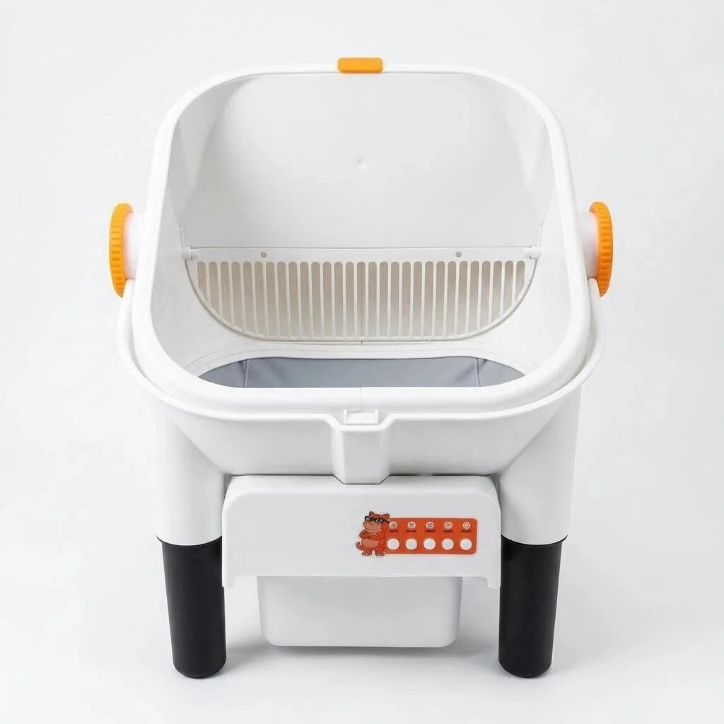 The white open-top self-cleaning litter box