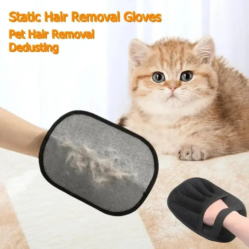 The mitt holding a gathered line of cat hair beside a kitten