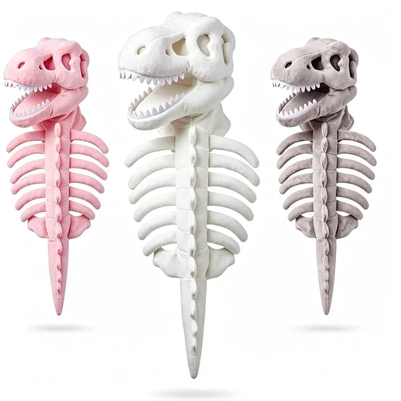 The T-rex skeleton costume in pink, white and grey