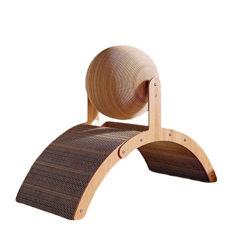 The standard scratcher in dark stained wood