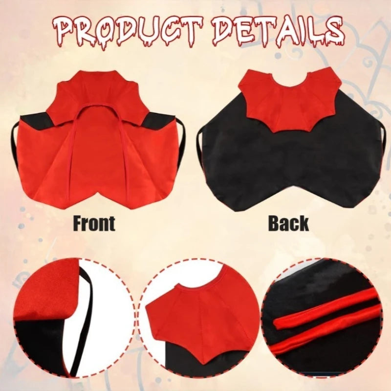 Product details: front and back of the cape, collar and ribbon