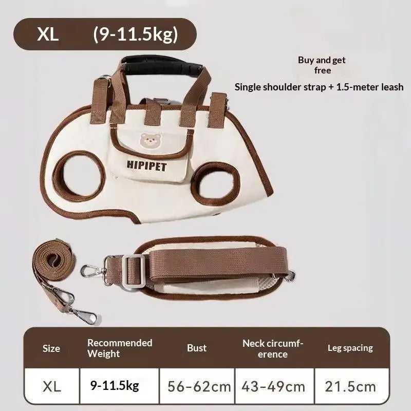Size chart for XL: 9 to 11.5 kg, chest 56 to 62 cm, leg spacing 21.5 cm
