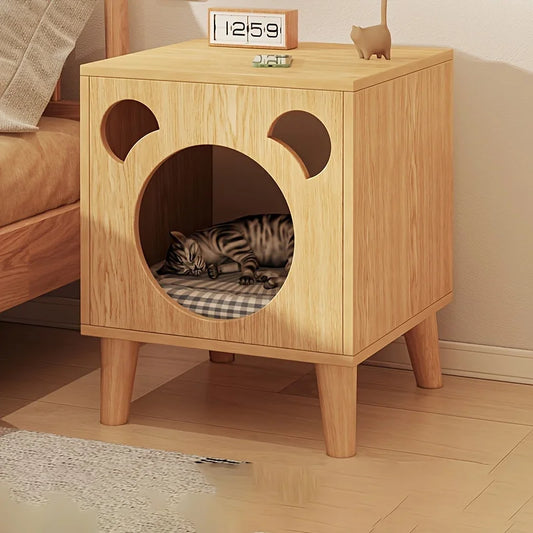 Modern Bear-Cutout Cat House & Bedside Table with Cushion (Free ship to Australia)