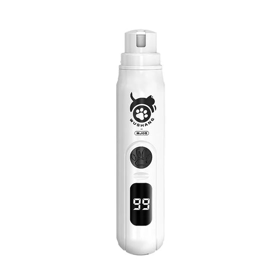 The white electric nail grinder shown upright