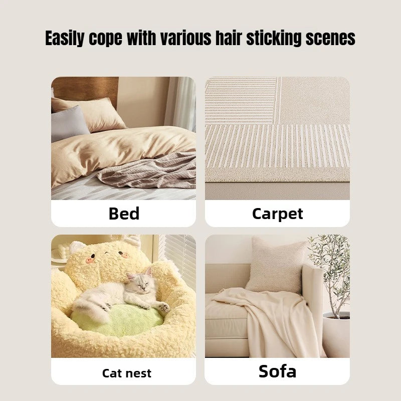 The surfaces it suits: bed, carpet, cat nest and sofa