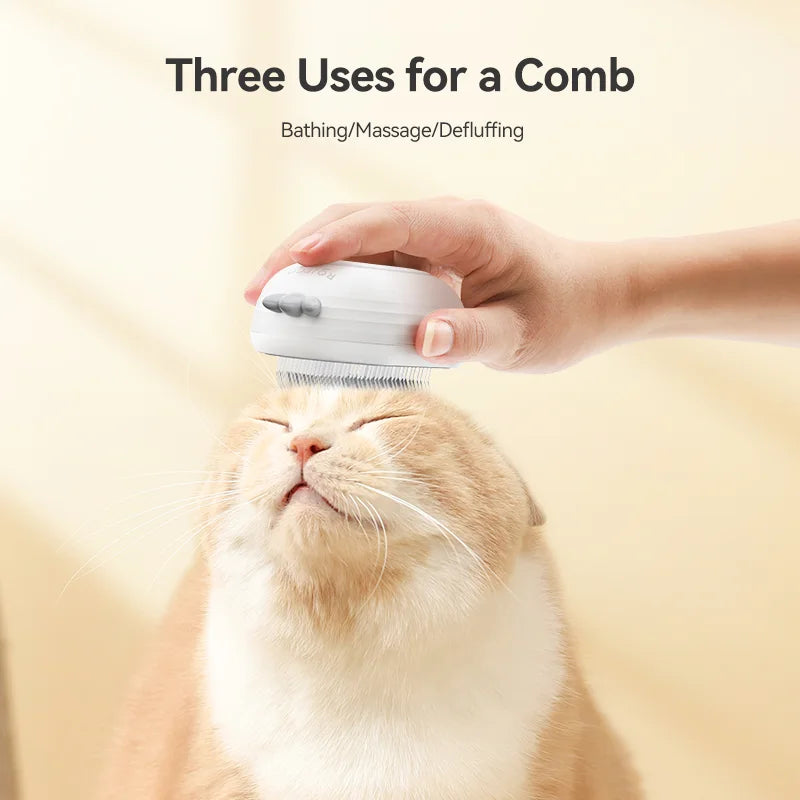 Three uses shown: bathing, massage and deshedding