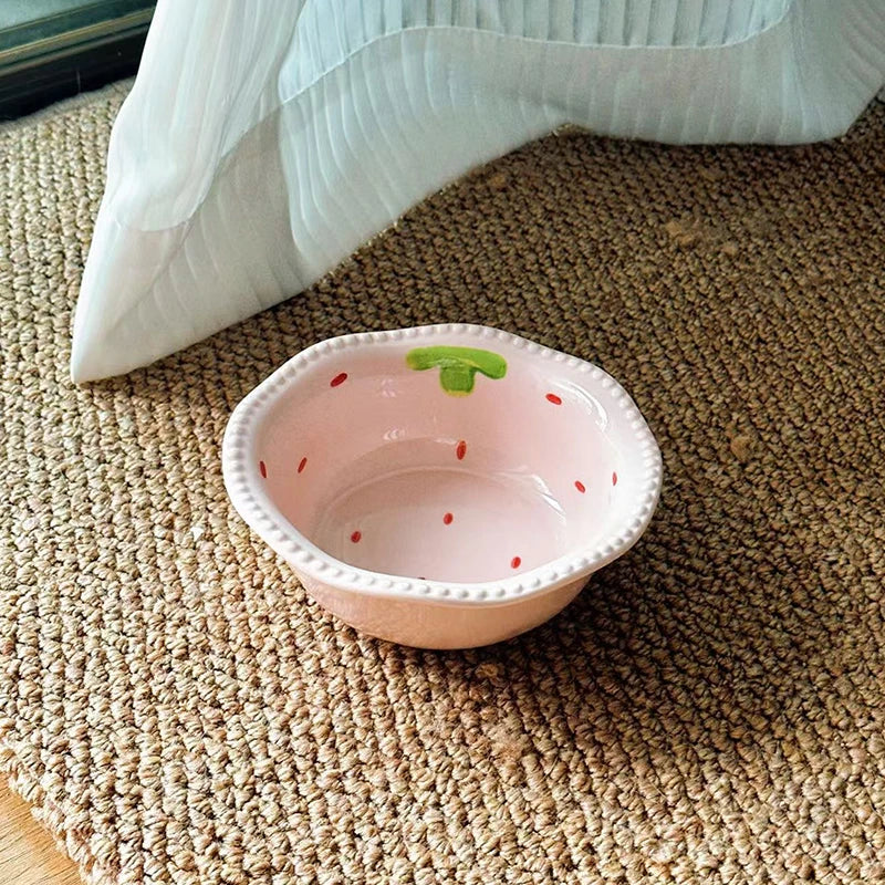 Ceramic bowl with a strawberry pattern