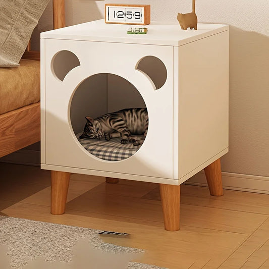 Modern Bear-Cutout Cat House & Bedside Table with Cushion (Free ship to Australia)