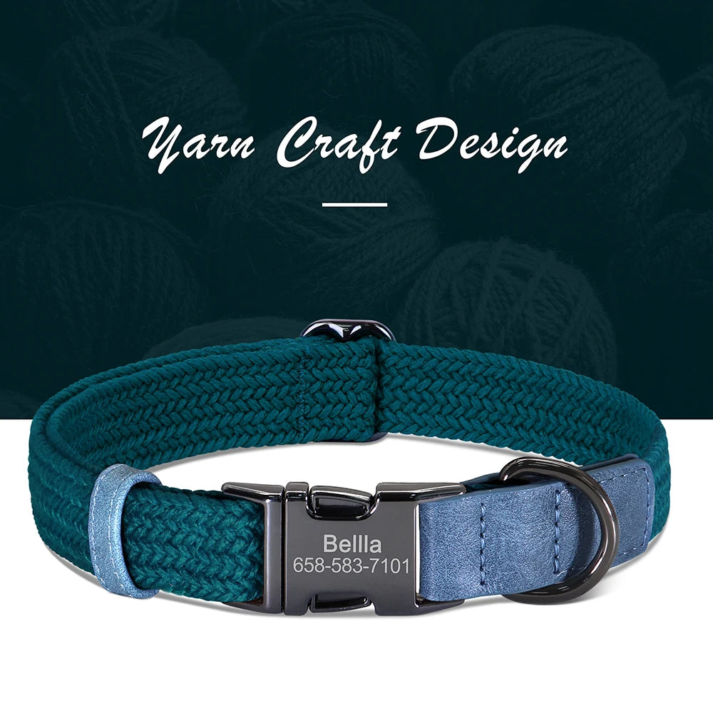 Teal collar with an engraved buckle