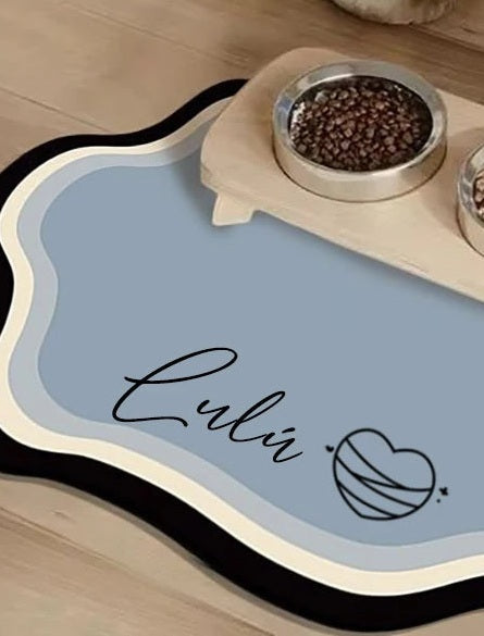 Personalised pet feeding mat, Blue, heart
