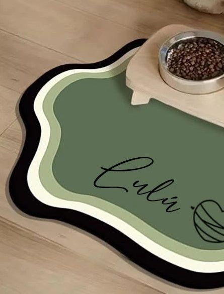 Personalised pet feeding mat, Green, heart