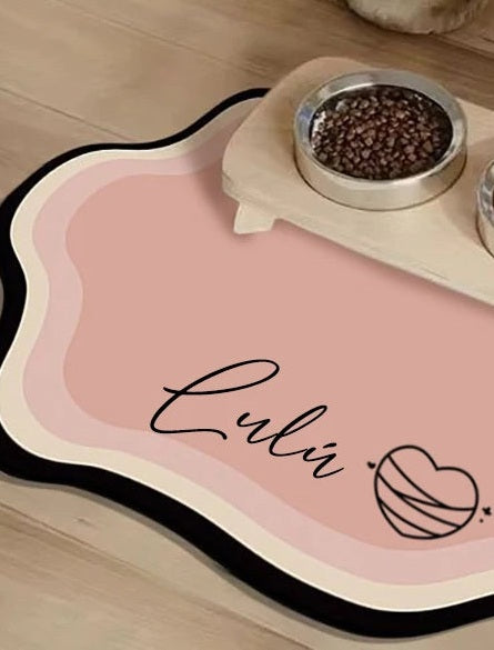 Personalised pet feeding mat, Pink, heart